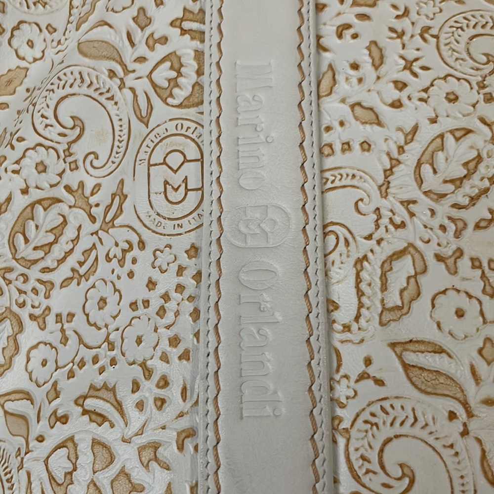 Marino Orlandi large imprinted white brown shoulder bag/ tote - Picture 5 of 16